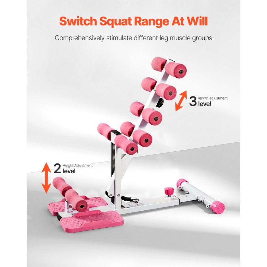 VEVOR Deep Squat Machine, Adjustable Glutes Trainer Machine with 3 High-Strength Resistance Bands, Folding Core Leg Glutes Exercise Trainer, Push Up Workout Equipment at Home Gym, Pink+ White