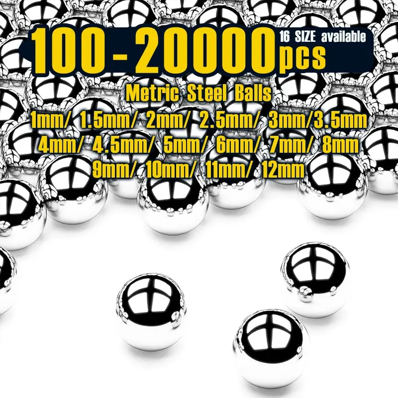 100-20000pcs, Metric Durable Carbon Steel Bearing Balls, Multiple Sizes 1/1.5/2/2.5/3/3.5/4/4.5/5/6/7/8/9/10/11/12mm for Bicycle Industrial Equipment
