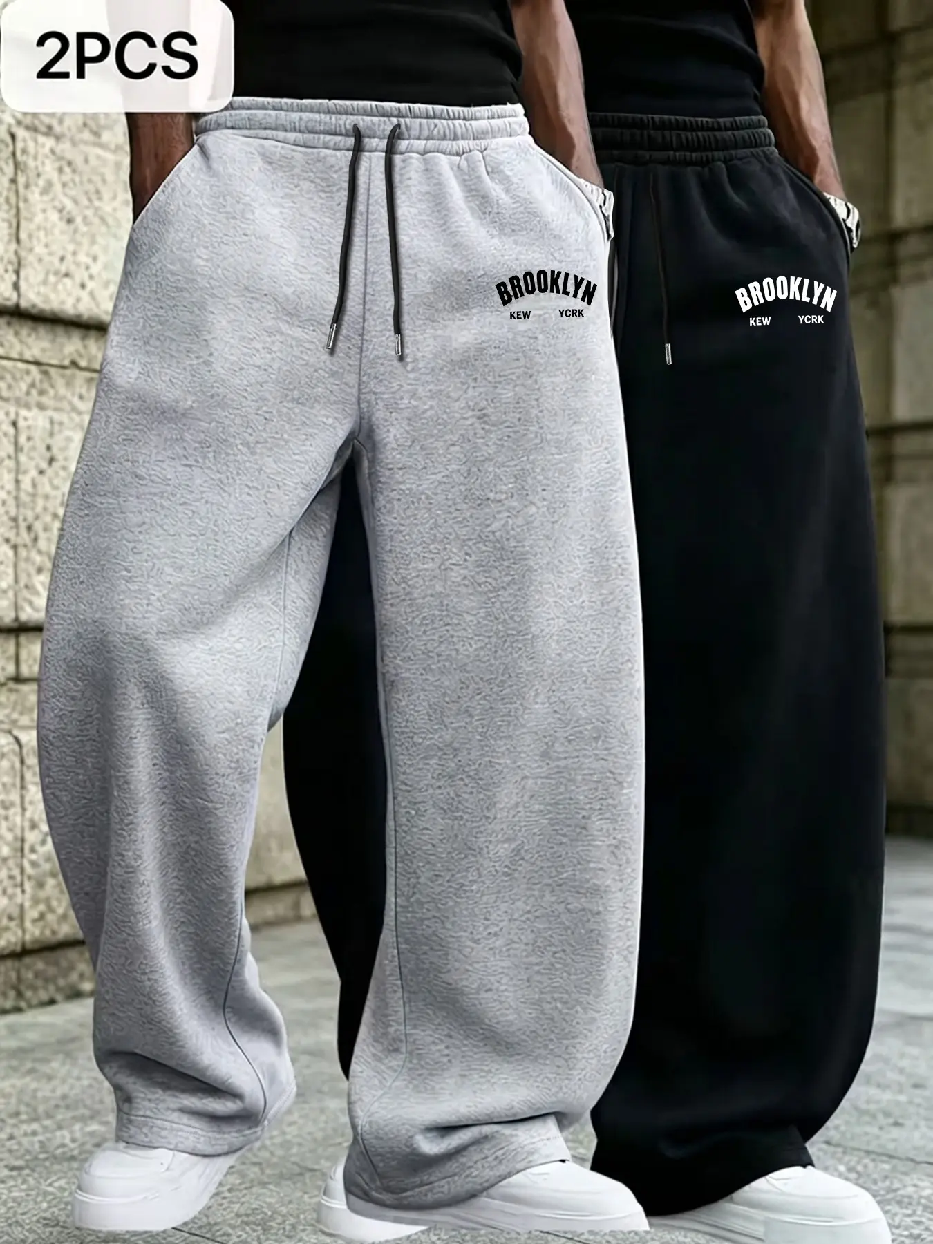 2 Pack Men's Elastic Waist Drawstring Wide Leg Sweatpants Trackpants Trendy Brooklyn Letter Graphic Running Training Daily Casual Basic Track Pants