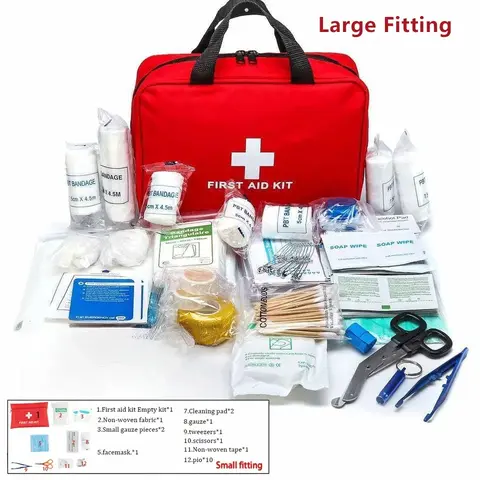Portable First Aid Kit, Survival Equipment Set, Emergency Gear with Tourniquet, Scissors, Tweezers, Bandages, Tape and Whistle, Supplies for Home, School and Outdoor Activities, No Medicine Included, Emergency Supplies