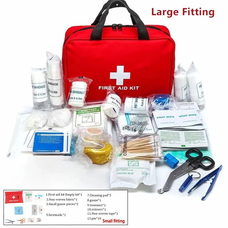 Portable First Aid Kit, Survival Equipment Set, Emergency Gear with Tourniquet, Scissors, Tweezers, Bandages, Tape and Whistle, Supplies for Home, School and Outdoor Activities, No Medicine Included, Emergency Supplies