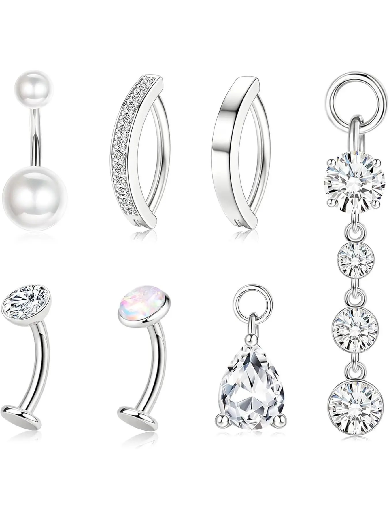 Floating Belly Button Ring  Surgical Stainless Steel Hypoallergenic Dainty Navel Piercing Body Jewelry CZ Pearl Clicker Piercings for Women
