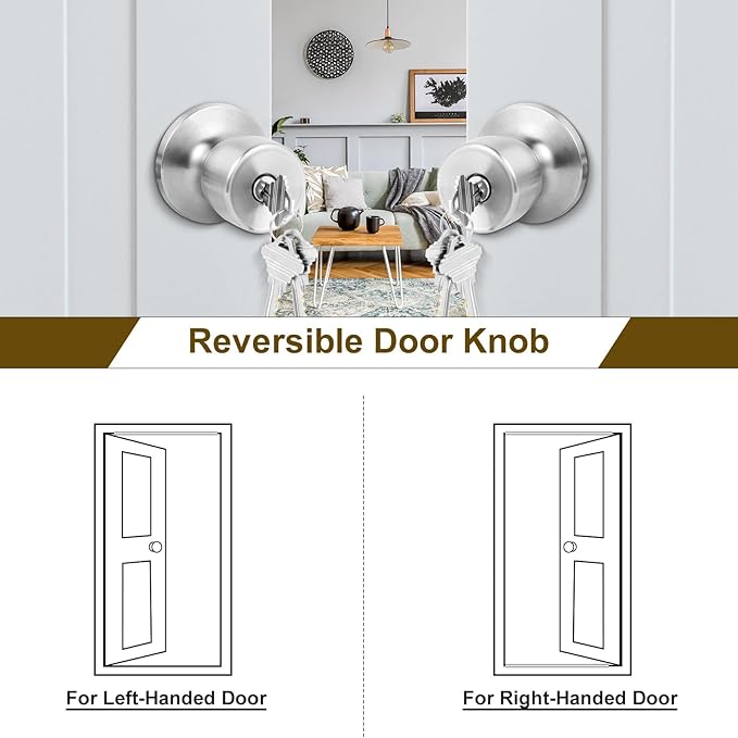 Door Knob with Lock and Key, Keyed Entry Door Knob, Exterior and Interior Door Lock for Front Commercial and Residential Area, Home, Office, Hotels