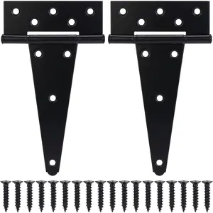 Heavy Duty 8 Inch T-Strap Gate Hinges, Rustproof Black Wrought Iron Tee Hinges for Wooden Fences, Shed Barn Doors, Yard Gates, 2 Pack/Set