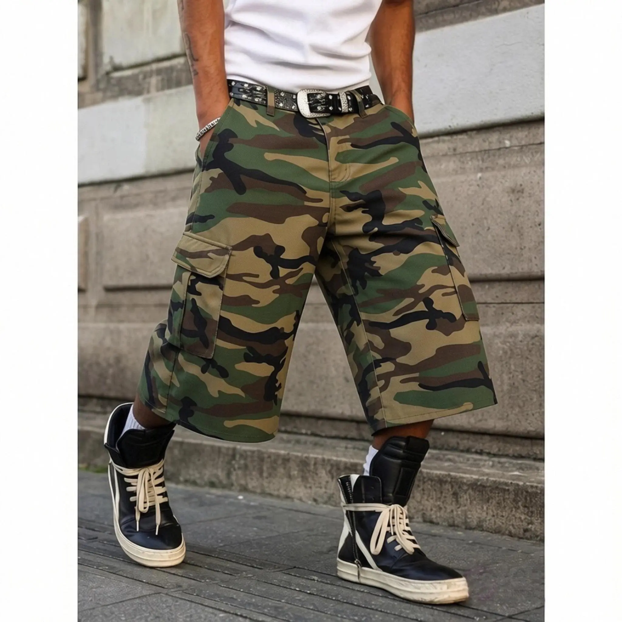 Casual Cargo Pockets Camouflage Frayed Hem Loose Denim Shorts Jorts Going Out Hang Out Streetwear Casual Cargo Pockets Camouflage Frayed Hem Loose Denim Shorts Jorts Going Out Hang Out Streetwear