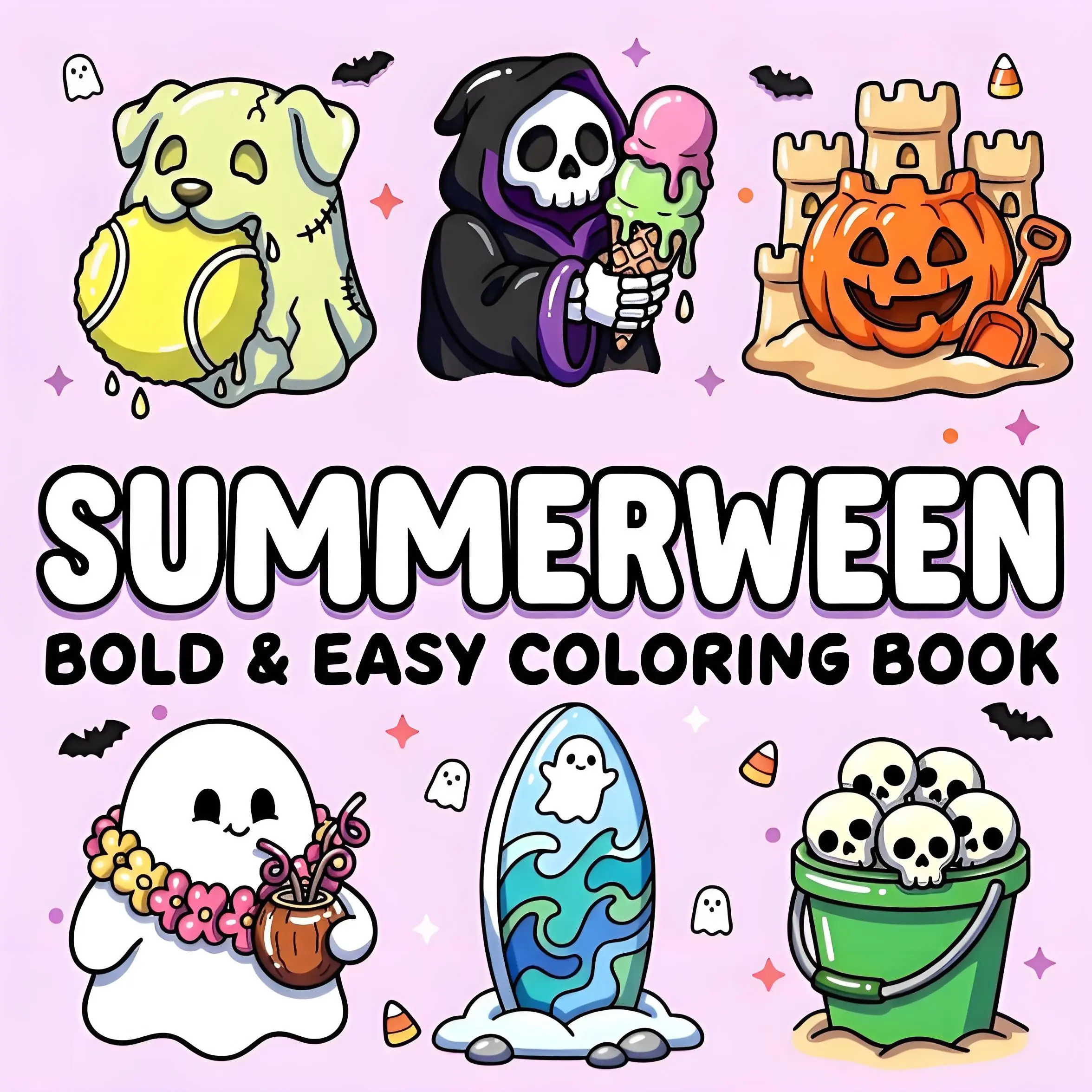 Summerween Bold & Easy Coloring Book Creepy Cute Spooky Summer Ghost Skull Pumpkin Zombie Dog Stress Relief ASMR Coloring Pages For Adults Teens Kids Hot Ghoul Summer Aesthetic Relaxation Art Therapy Book,Halloween gifts