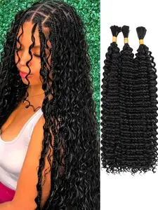 Deep Wave Bulk Hair For Braiding Hair 20inch Wet And Wavy No Weft Quality Synthetic Hair Braiding Extensions For Boho Braids Black Color 3Bundles/Pack