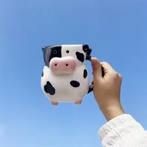 Handmade Cow Shape Ceramic Cup, Cow Pattern, Ears, Large Capacity 20 Oz, Perfect Gift for Birthday Christmas