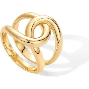 Gold Plated Chunky Interlock Statement Ring for Women | Interloop Band Thick Link Stackable Rings