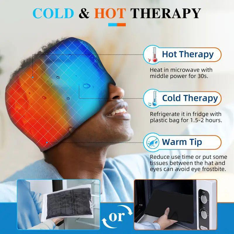 Cold Compress Gel Ice Hat, 1 Count Wearable Cold Pack Head Wrap, Reusable Hot & Cold Eye Mask, Elastic Face & Head Cold Compress Cover, Soft Design for All Skin Types