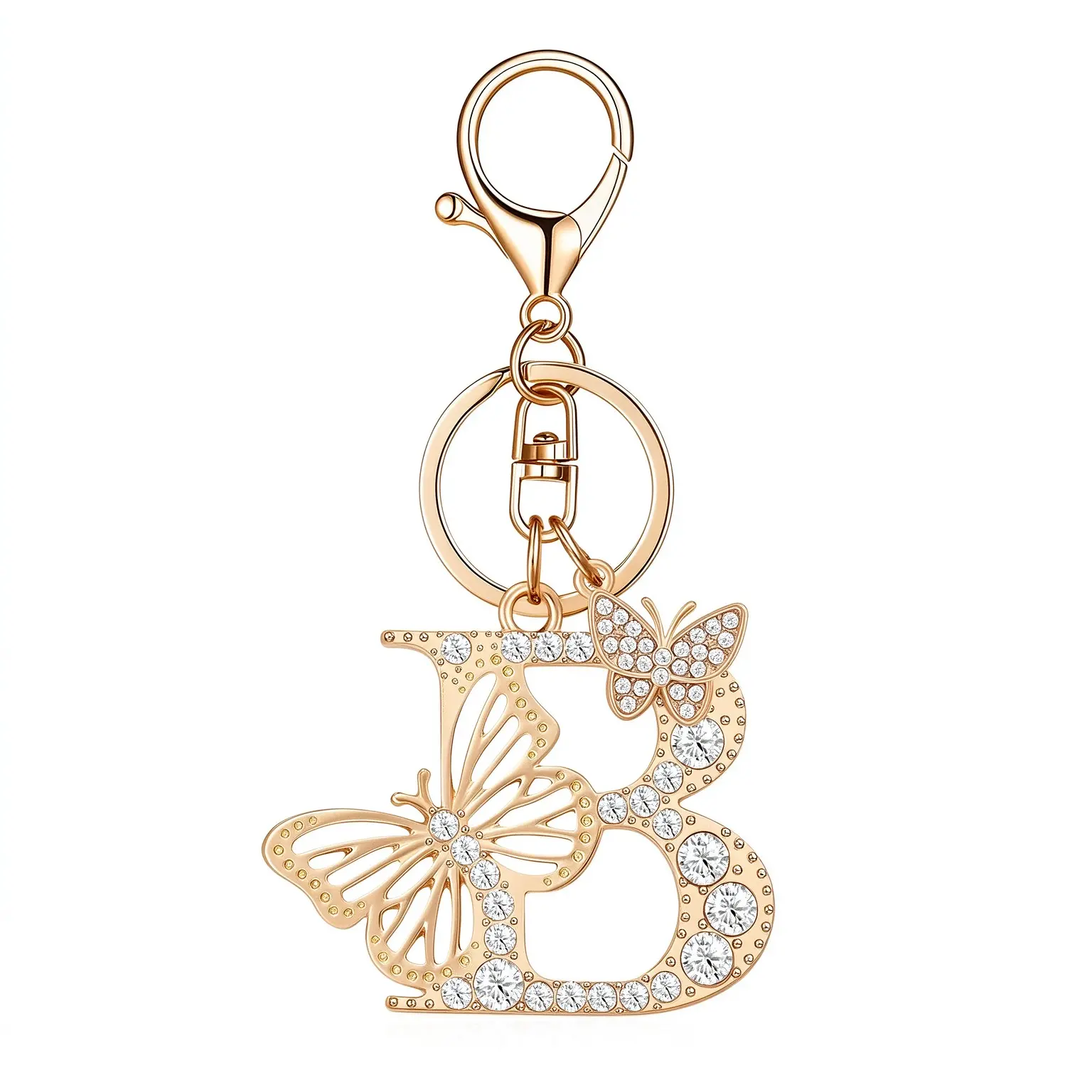 A Stylish And Luxurious Butterfly Keychain Featuring All 26 Letters of The English Alphabet, Adorned with Rhinestones And a Premium Golden Metal Initial. This Accessory Can Be Used As a Bag Charm Or a Car Pendant, Keychain For Bags, Stylish Keyring