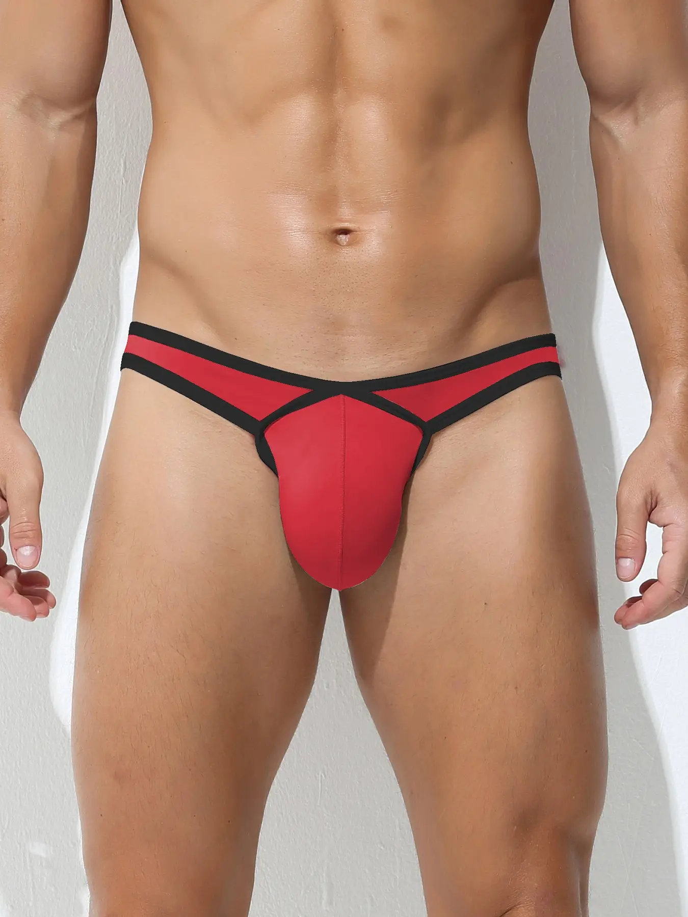 Men's Contrast Color Trim Elastic Waist Triangle Briefs, Low Rise Cool Fabric, Ergonomic 3D U-Shaped Front Pouch, Slim Fit, Casual & Fitness Wear