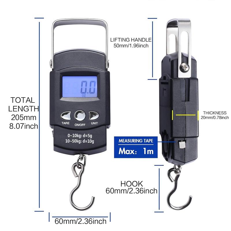 Backlit LCD Display Hook Scale, 110 lb/50kg Hook Scale, Batteries Required Hook Scale, Universal Handheld Hook Scale, Hand Tools as Dad Gifts, Heavy Duty, Tool, Portable Digital Scale, Balance Scale