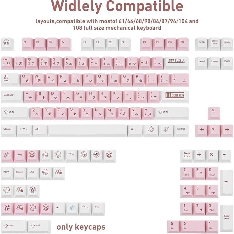 White and Pink Japanese PBT Keycaps - Cherry Profile, Dye Sublimation, Minimalist Custom Key Caps for Cherry MX Gateron Switches Mechanical Gaming Keyboard, 130 Keys