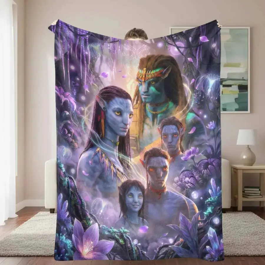 Fantasy Alien Family Throw Blanket - Classic, Multi-Size Soft Plush Blanket with Mystical Forest Illustration, Lightweight Softness for Indoor Use Home & Travel, Couch Bedroom Decor Gift for Fantasy Fans, Mystic Print