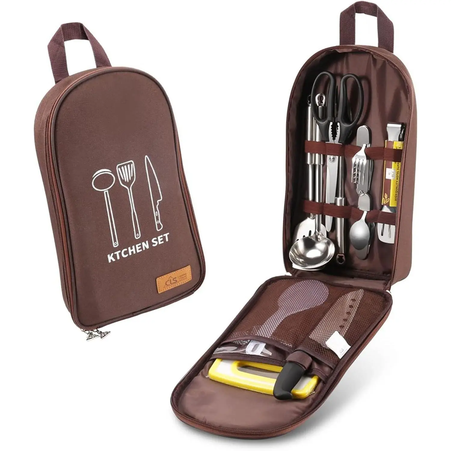 Chef Knife Bag ，Camping Utensil Bag Portable Silverware Bag Travel Cookware Storage ，Knife Backpack and Waterproof Chef Bag，Tote Picnic BBQ Tableware Fork Spoon Chopsticks Organizer (Brown)