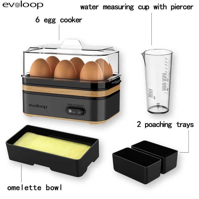 【Christmas Gift】EVOLOOP Rapid Egg Cooker 6 Egg Capacity BPA free Electric Egg Cooker for Hard Boiled Eggs, Poached Eggs, Scrambled Eggs, or Omelets，Easy and Convenient Way to Prepare Delicious Eggs ,outdoor gear