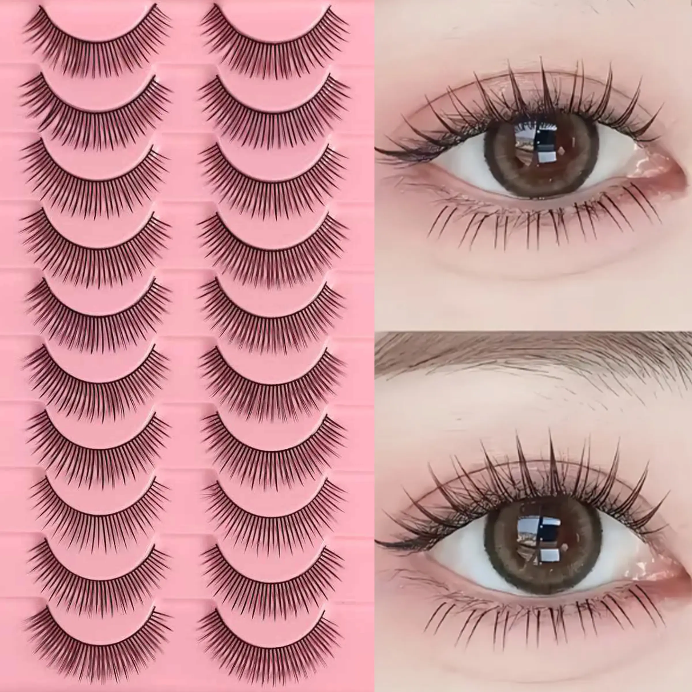 SHST 10 Pairs Manga Lashes, Natural Wispy Fluffy False Eyelashes, Beginner Friendly Eyelashes, Spike Lashes, Japanese Korean Style, Spiky Volume Lashes for Beginners, Daily & Cosplay Eye Makeup
