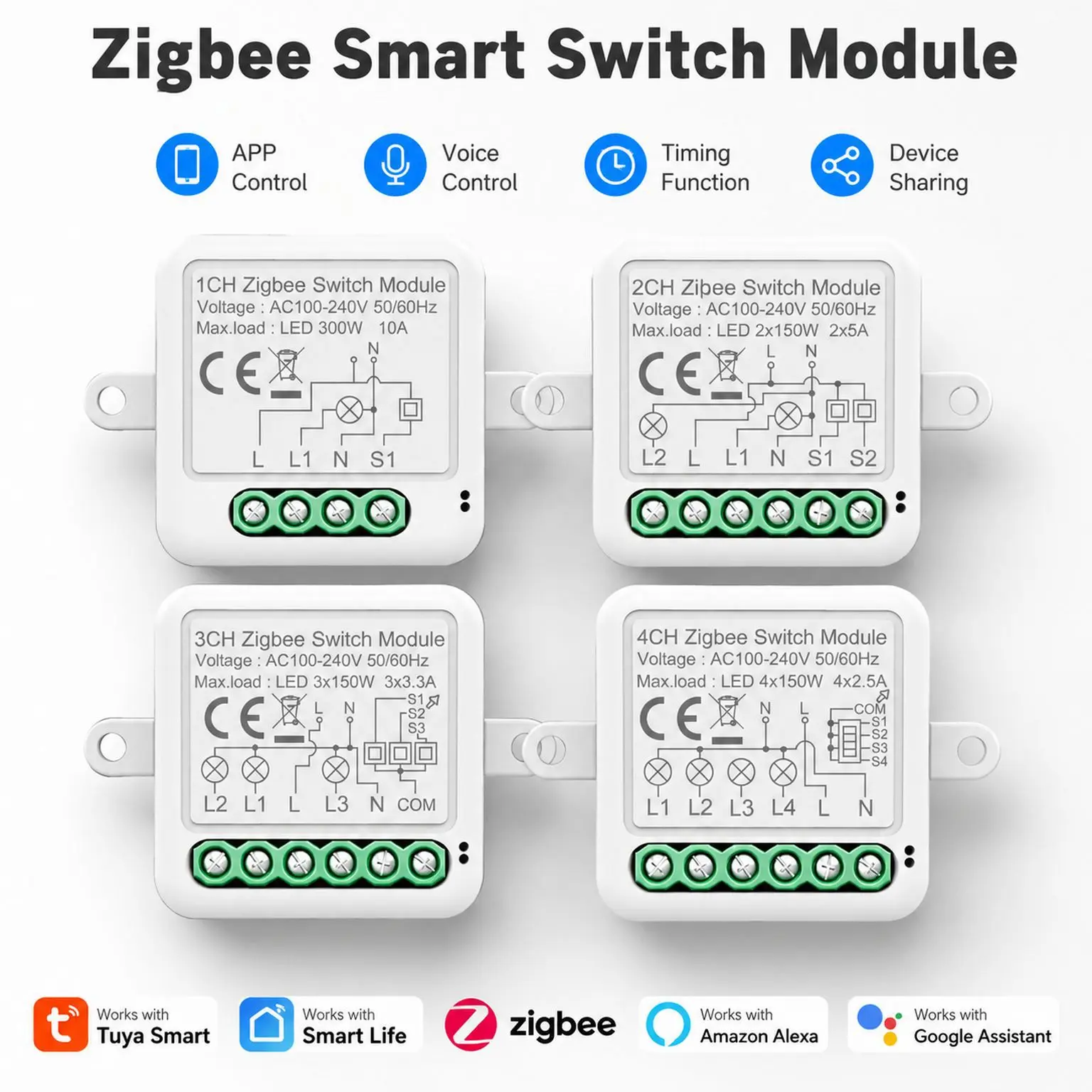 Smart Switch Zigbee Switch Module Remote Control Switch Invisible Neutral Switch Dimming Timer Switch