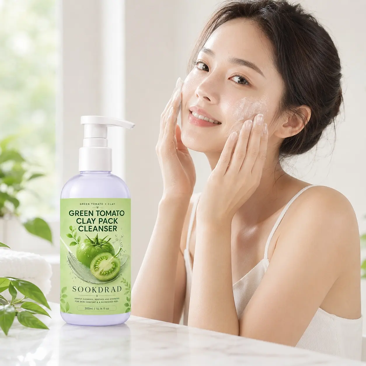 Green Tomato Clay Pack Cleanser, green tomato, clay, gently cleanses, soothes, hydrates, face, 10.14 fl oz, 300ml
