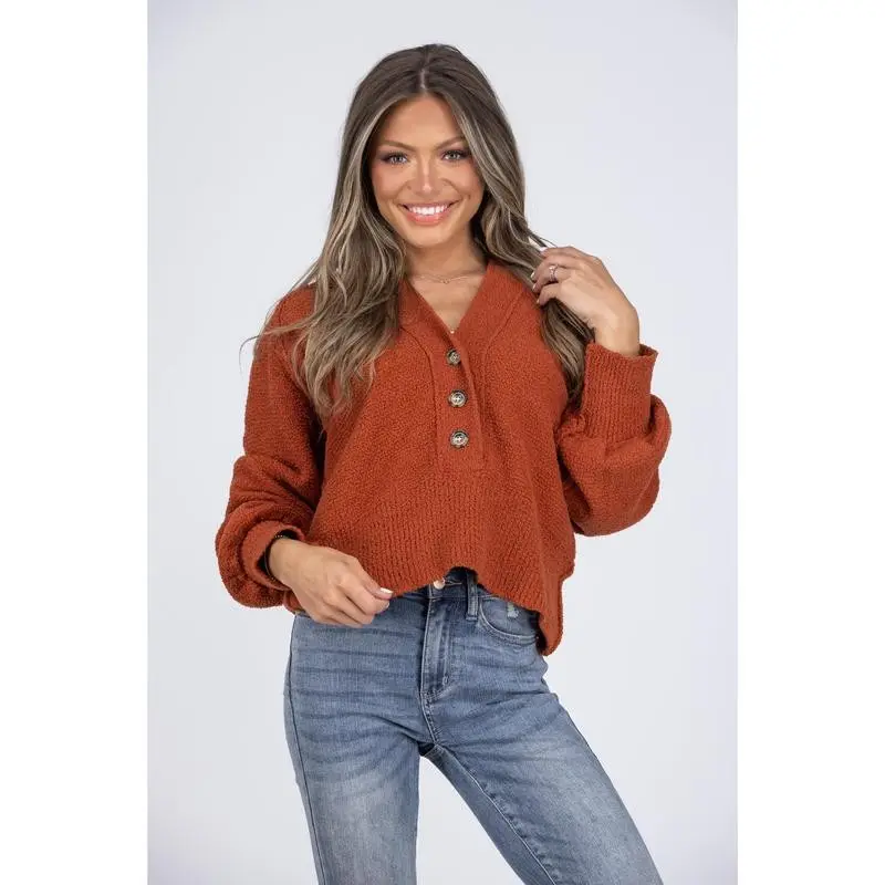 Chilly Nights Women's V-Neck 3/4 Button Up Hoodie