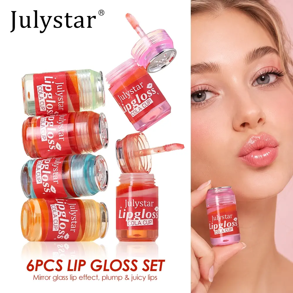 Hydrating Lip Gloss Set of 6, Unique Coca-Cola Design, Shiny Liquid Formula, Smooth Moisturizing Texture, Ideal for Night Out & Daily Use