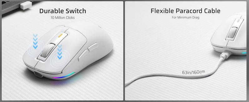 LTC GM024 Tri-Mode Wireless Gaming Mouse, 59g Ultra-Light Ergonomic Gaming Mouse 2.4Ghz/BT/Wired, 6-Level DPI 4800 Max, 1000Hz, 5 Programmable Buttons, Pro Software