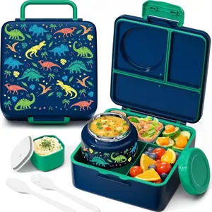 Bento Lunch Box for  Adult, 3-4 Compartment 60OZ  Lunch Box Container with Leakproof 8OZ Insulated  Jar, Sauce Jar, Utensil for School Boys Girls,  Dishwasher Safe