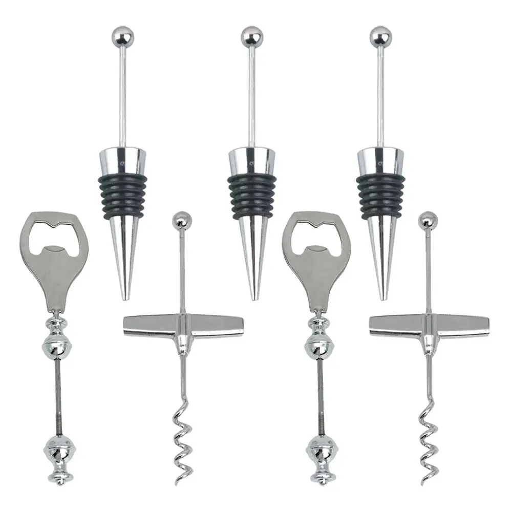 7pcs Beadable Wine Stopper & Bottle Opener Set, DIY Metal Wine Stoppers, Wine Openers and Beer Openers for Party, Christmas New Year Valentine’s Day Gift Box