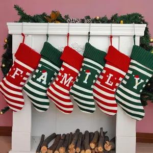 Knit Initial Personalized Embroidered Monogram Letter A Christmas Stocking for Family Farmhouse Christmas Decorations Gift