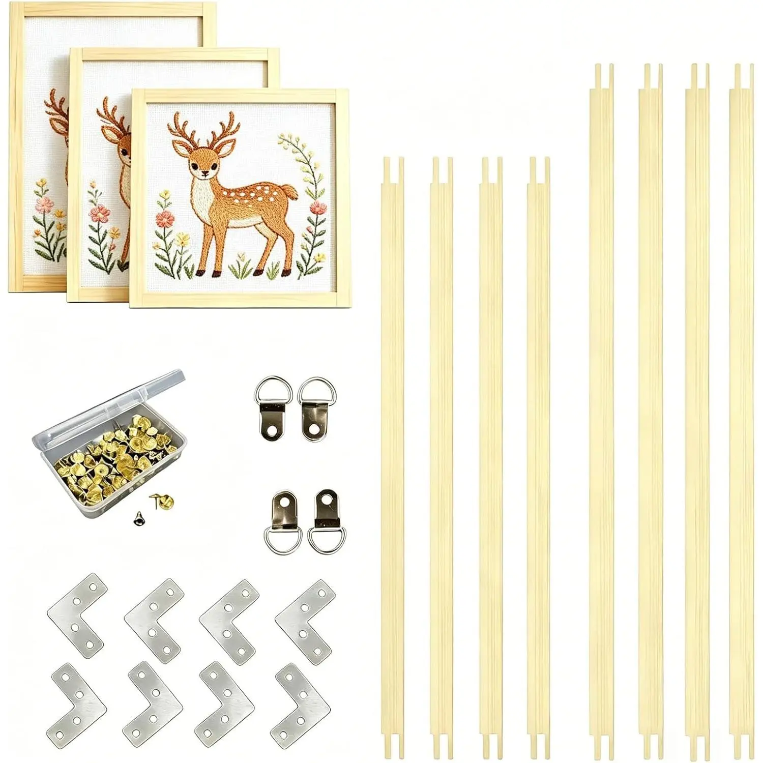 Needlepoint Stretcher Bars, 8 count Wooden Canvas Frame Kit with 50 Tacks and Installation Tools, Suitable for Needlework Embroidery Oil Painting, Art Craft Supplies for DIY Artists and Hobbyists