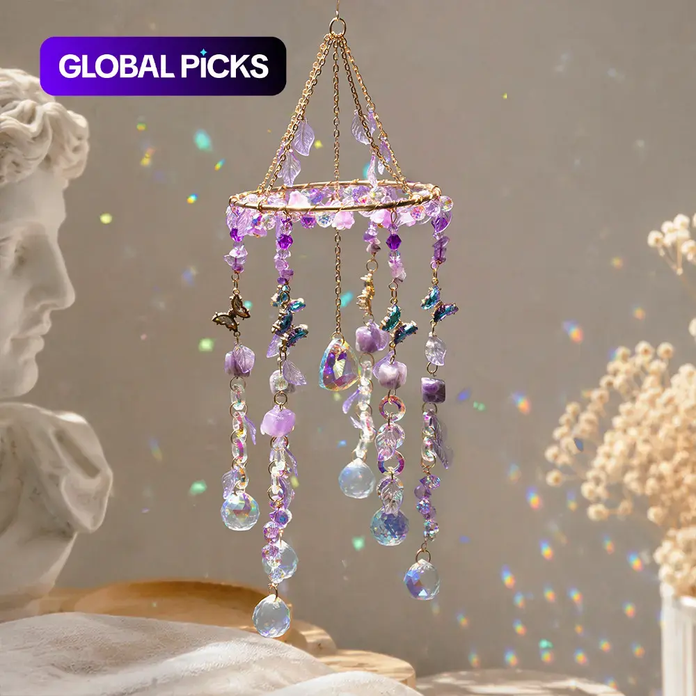 Crystal Wind Chime Sun Catcher, Boho Hanging Glass Prism Rainbow Maker, Butterfly Pendant, Wall Mounted, Decorative Outdoor Wind Chimes, Garden Patio Yard Home Decoration, Gift for Her, Bohemian Wind Chime, Outdoor Garden Accessory #GLOBAL PICKS