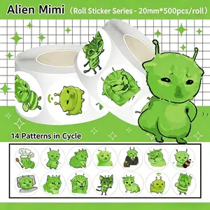 500Pcs Alien Cat Sticker Roll, funny abstract face decals for daily DIY decor and gifts. #AlienCatStickers #StickerRoll #FunnyStickers #AbstractStickers #SealingStickers #DIYDecor #GiftStickers #LuggageStickers #LaptopDecals #CupDecor