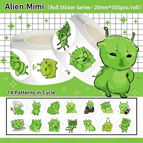 500Pcs Alien Cat Sticker Roll, funny abstract face decals, Decorative Decal, Stickers for daily DIY decor and gifts. #AlienCatStickers #StickerRoll #FunnyStickers #AbstractStickers #DIYDecor #GiftStickers