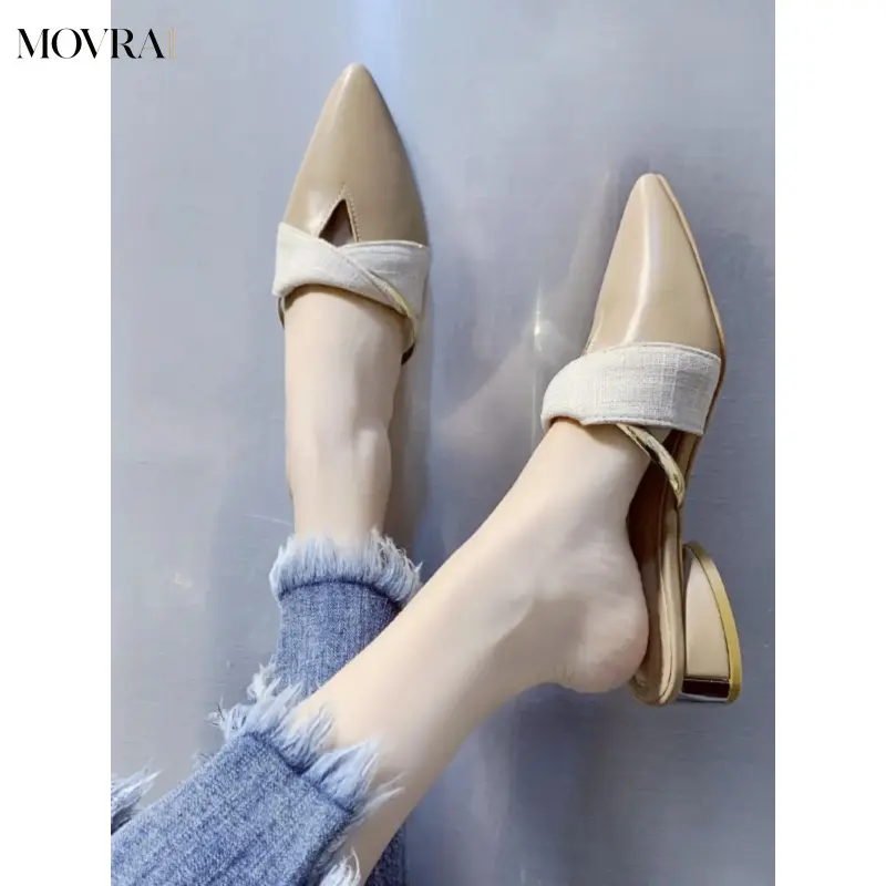 MOVRA1 Women's Pointed Toe French Sandals, Elegant Heeled Sandals, Mid Heel Single Shoe, Modern Simple Design, Perfect Match Dresses, Fashion Women's Shoes