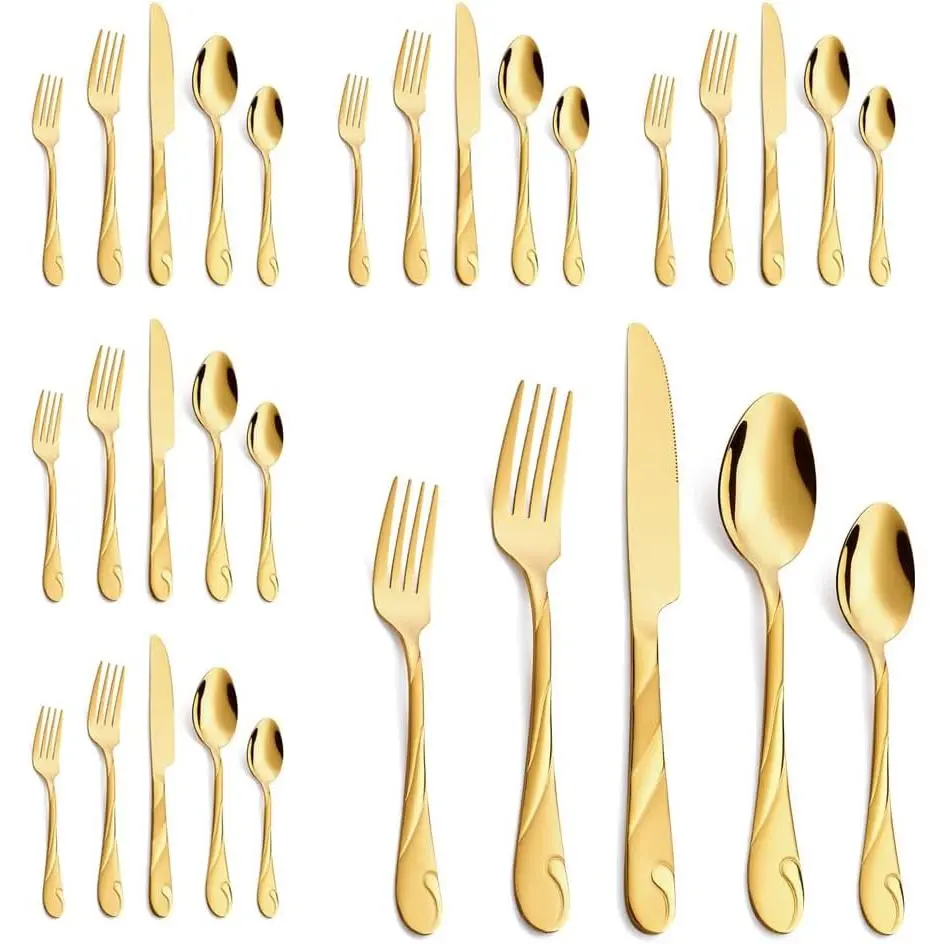 Silverware Set, 30- Stainless Steel Flatware Set | Shiny  Metal Cutlery Set for 6, Rust-Resistant, Include Spoon, Fork and  Set, Dishwasher Safe, for Dinner/Party