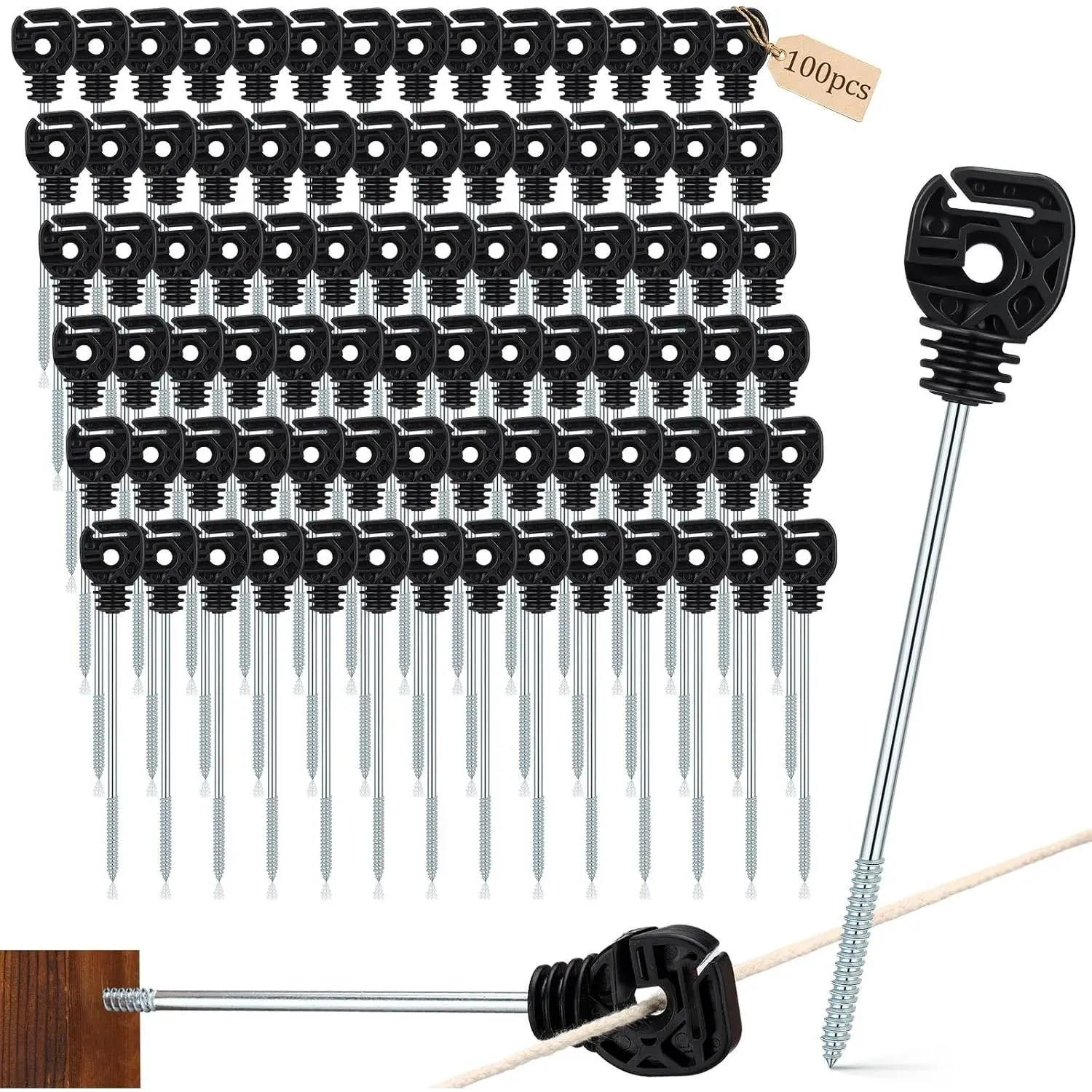 25 count Electric Fence Wire Insulator Stand off Screw in Insulator Black Fence  Long Arm   for Tape Rope Electric Wire  Agricultural Garden