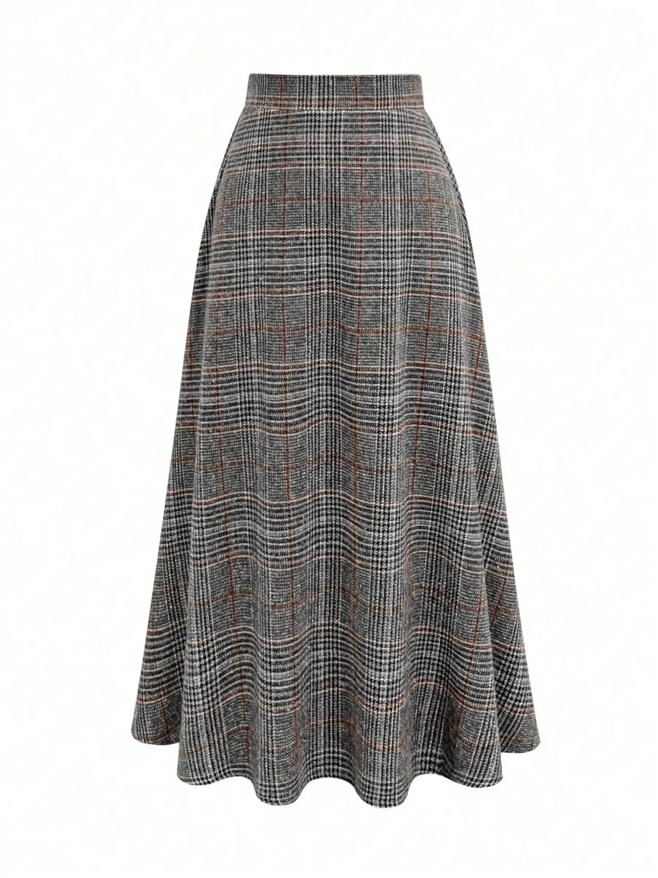 French Vintage Design High-Waisted Tartan Plaid Skirt, Long Loose-Fitting A-Line Dress, Elegant Office Wear, Fall Winter New Arrival, Formal Elegant Skirt, Formal Fashion Skirt