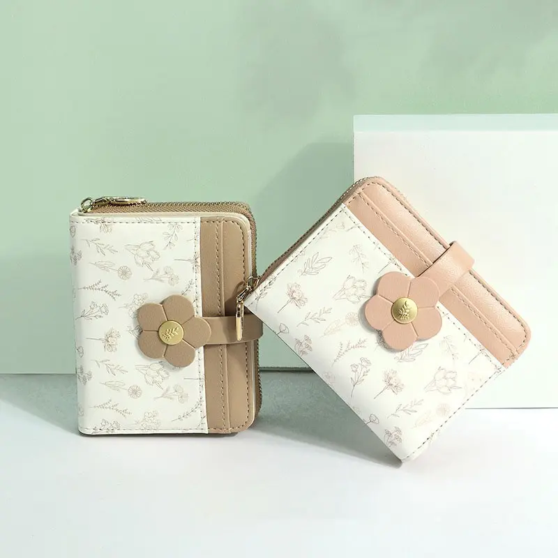 Cute Print Student Coin Purse, PU Card Holder, Short Style, Fresh Wallet, Fashion, Women's Cross-Border Zipper Wallet