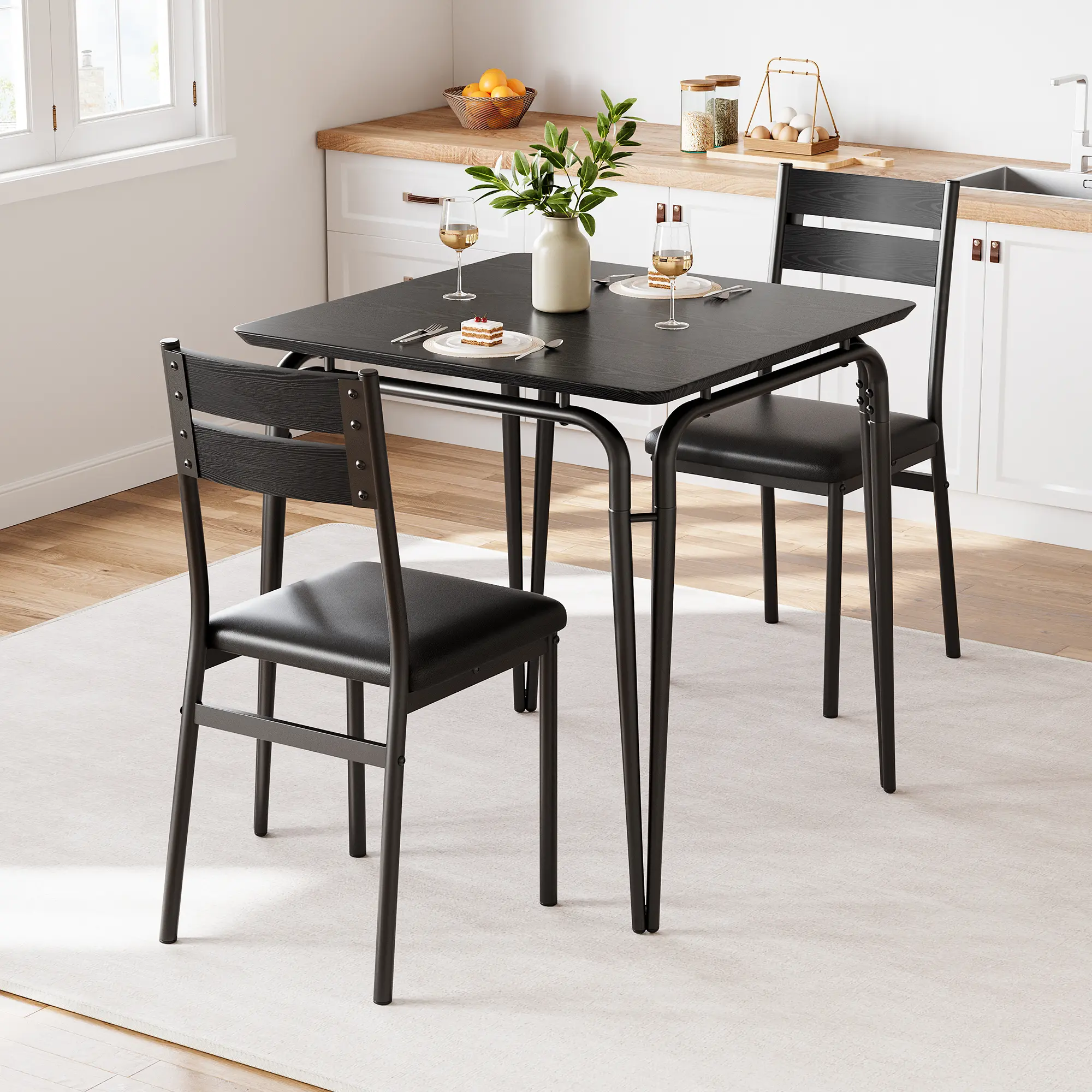 🍽️ 3-Piece Small Dining Set for 2 – Square Table & Cushioned Chairs, Space-Saving for Apartments, Breakfast Nooks & Small Spaces! ✨