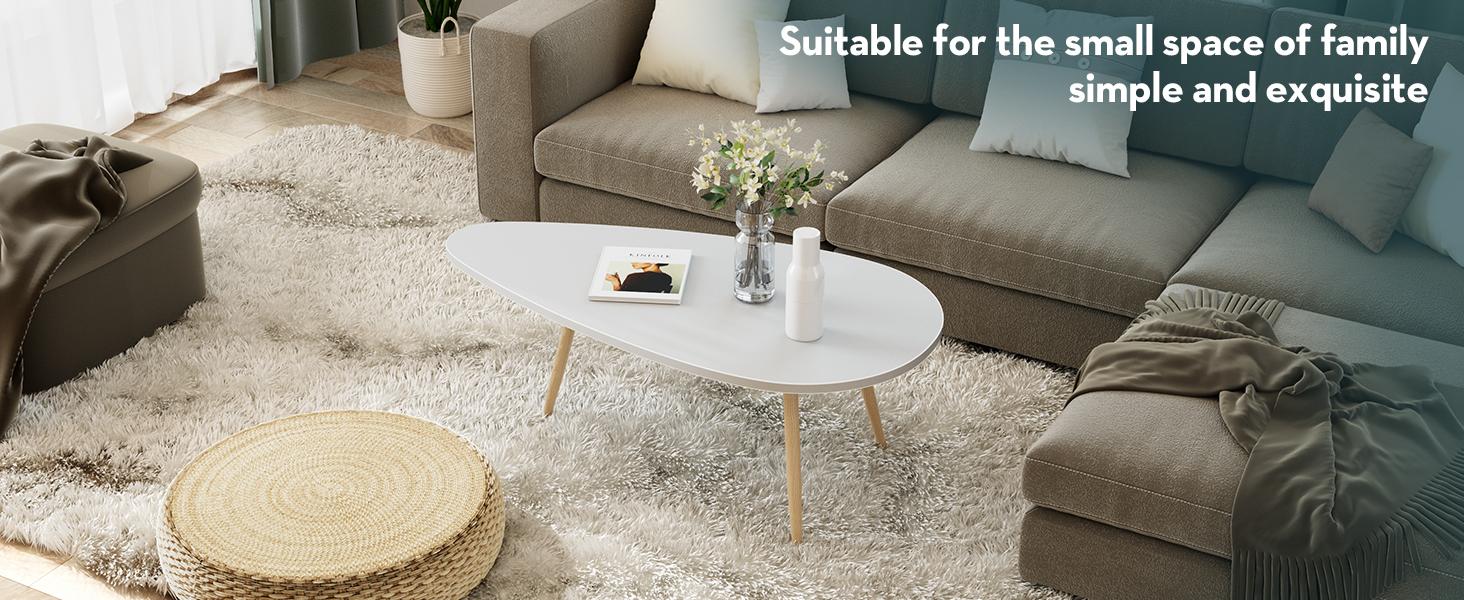 Modern Coffee Table White Oval Coffee Tables for Living Room Simple Center Table for Small Space Home Office Easy Assembly 22.2" D x 42.5" W x 17.1" H, White