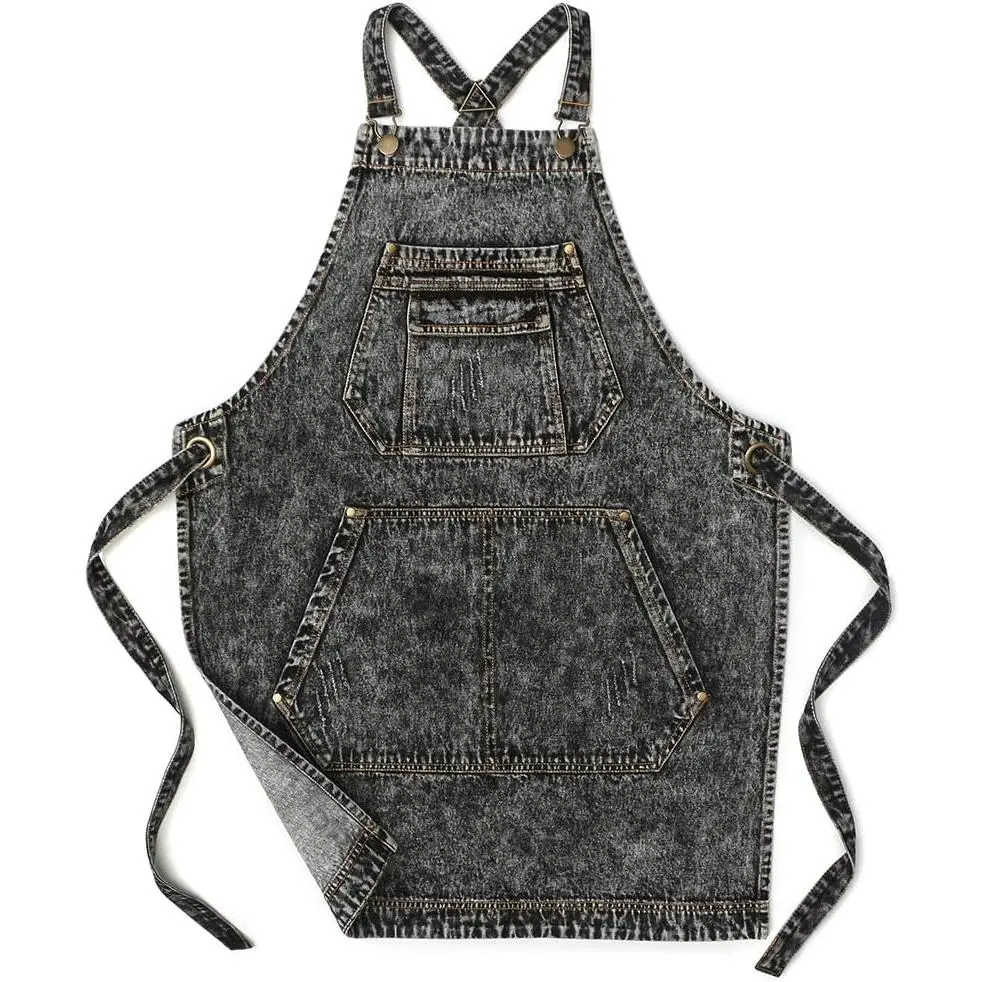 - Denim Apron with Pockets for Hair Stylist Gardening Craftsmen Barista Women Hairdresser Jean Work Apron  Straps & Adjustable S to L (Black)