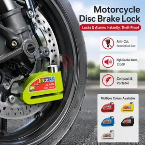 Motorcycle and Bicycle Disc Brake Lock with Alarm, Round Aluminum Alloy Anti‑Theft Lock, Secure Lock, Security Protection Accessory for Bikes and Motorcycles #GLOBAL PICKS