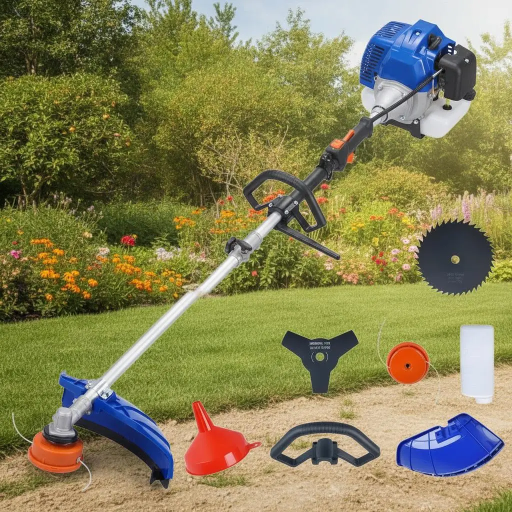 Garvee 3-in-1 Gas String Trimmer – 43cc/52cc Brush Cutter & Lawn Edger Combo with 17" Cutting Path, Multi-Blade Cutting System, Anti-Vibration Handle & Shoulder Strap for Heavy Duty Garden, Lawn & Yard Maintenance