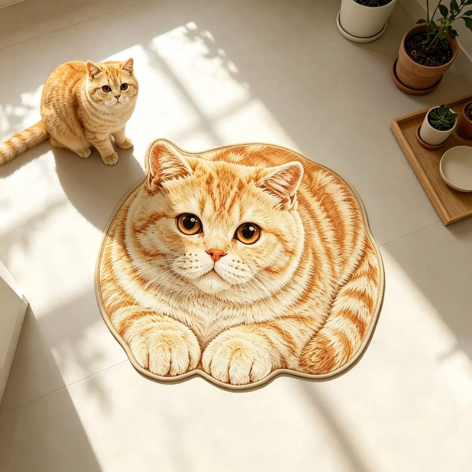 Soft Plush Cat Shape Rug, Bedroom Living Room Bedside Carpet, Healing Animal Decorative Foot Mat, Atmosphere Enhancing Floor Pad