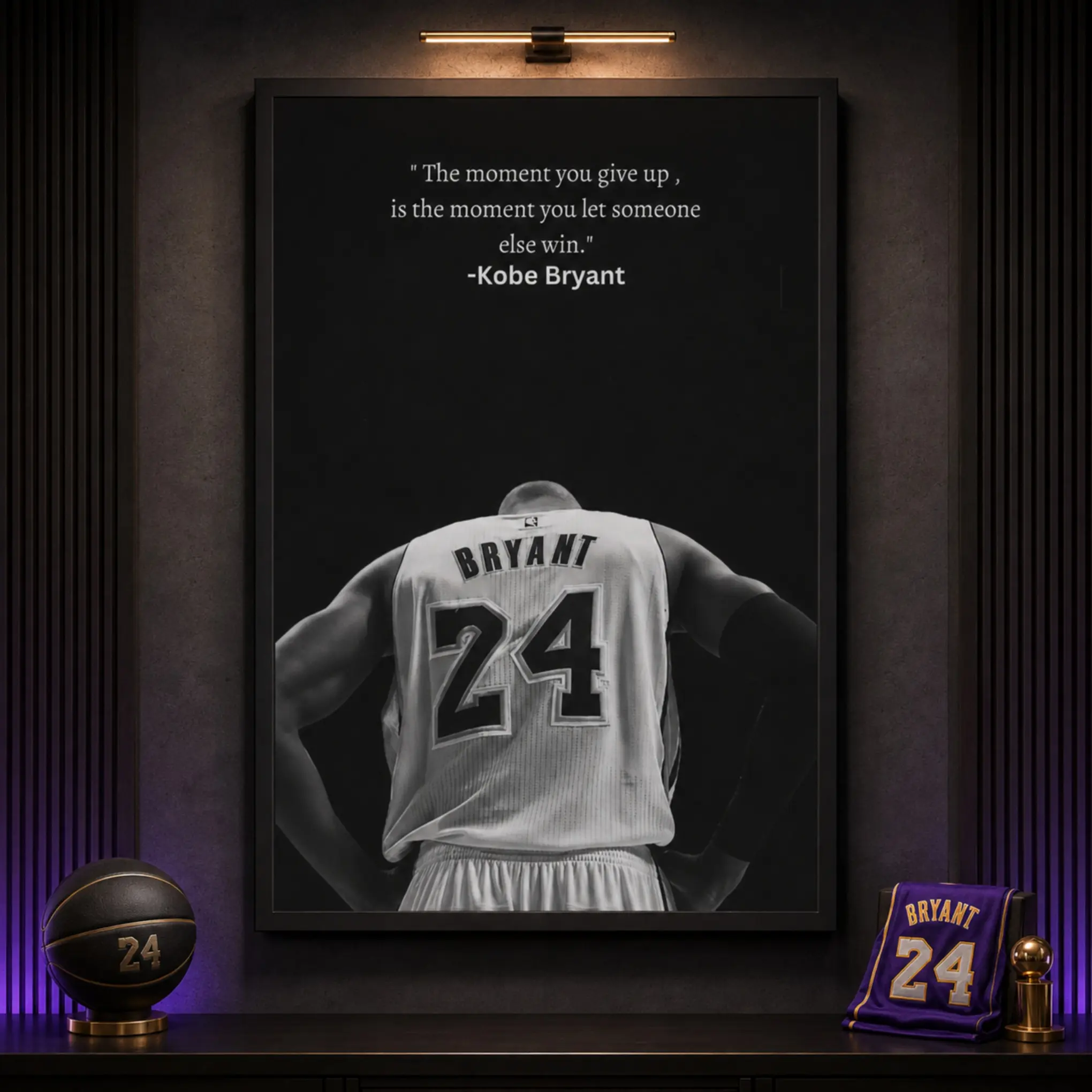 Kobe Bryant 24 Motivational Quote Framed Canvas Wall Art - Black and White Basketball Legend Artwork, Artistic Mamba Mentality Decoration for Bedroom, Gym, Ideal Gift for Sports Fans