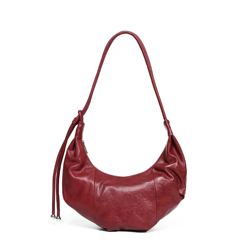 Stylish Genuine Leather High-end Cross-body Dumpling Bag First-layer Vegetable Tanned Cowhide Large-capacity One-shoulder Pleated Croissant Bag