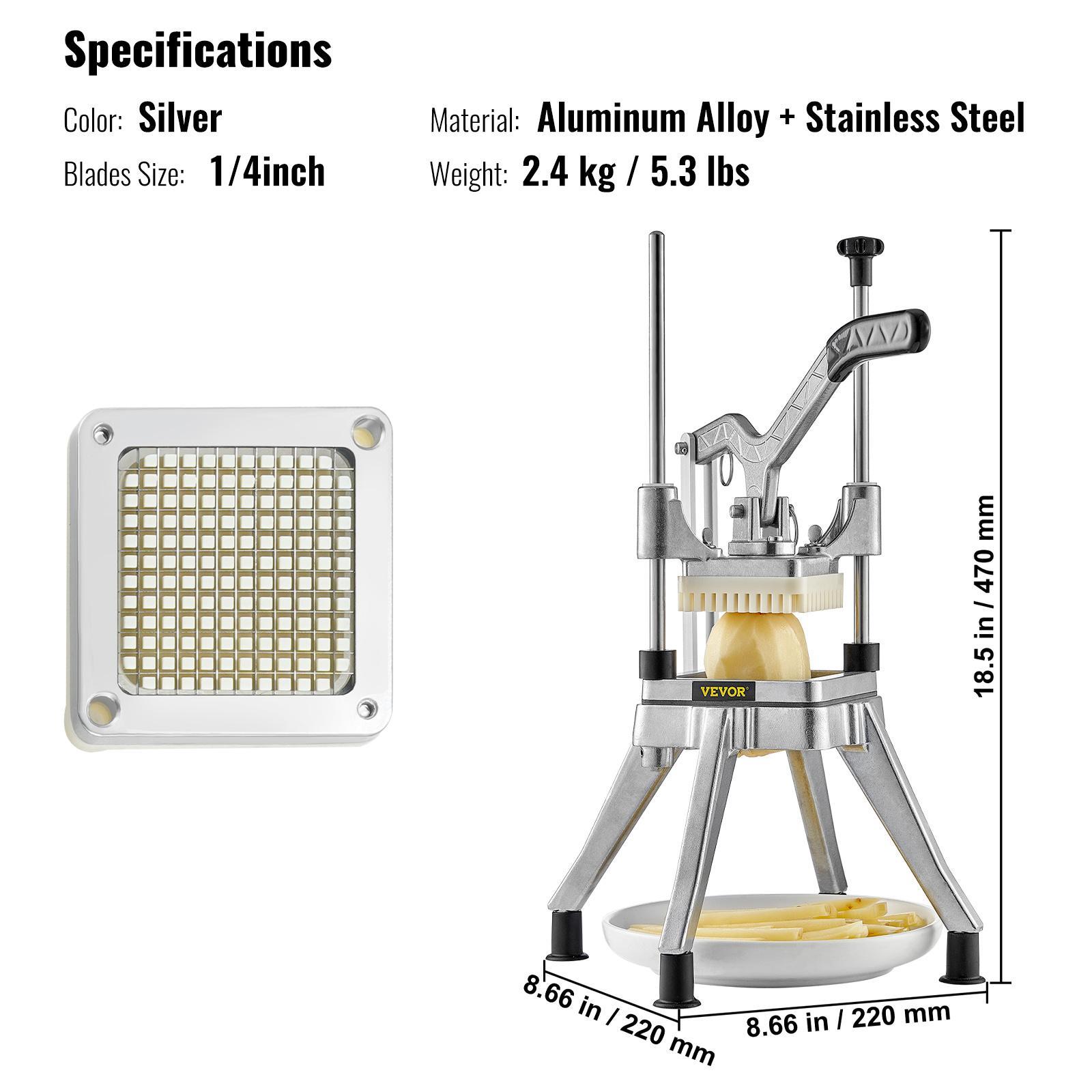 VEVOR Commercial Vegetable and Fruit Chopper with 1/4" / 1/2" Blade – Heavy Duty Professional Food Dicer, French Fry Cutter, Onion Slicer, Stainless Steel for Tomatoes, Peppers, Potatoes, Mushrooms – Sliver VEVOR Commercial Vegetable and Fruit Chopper with 1/4" / 1/2" Blade – Heavy Duty Professional Food Dicer, French Fry Cutter, Onion Slicer, Stainless Steel for Tomatoes, Peppers, Potatoes, Mushrooms – Sliver