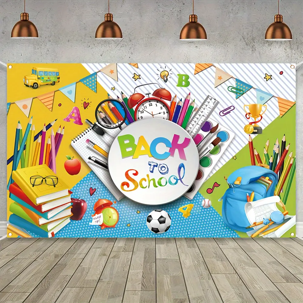 Welcome Back to School Backdrop, Colorful Polyester Banner for Classroom Decor, Student Events, Home Decoration, Photo Booths and Seasonal Celebrations