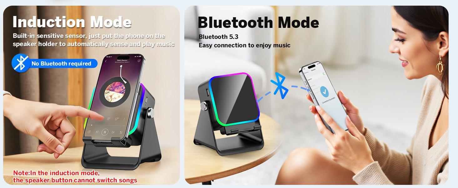 Premium New 5in1 Wireless Induction Audio Speaker Phone Stand Rechargeable Emergency Power Bank 360° Adjustable Mobile Tablet Stand